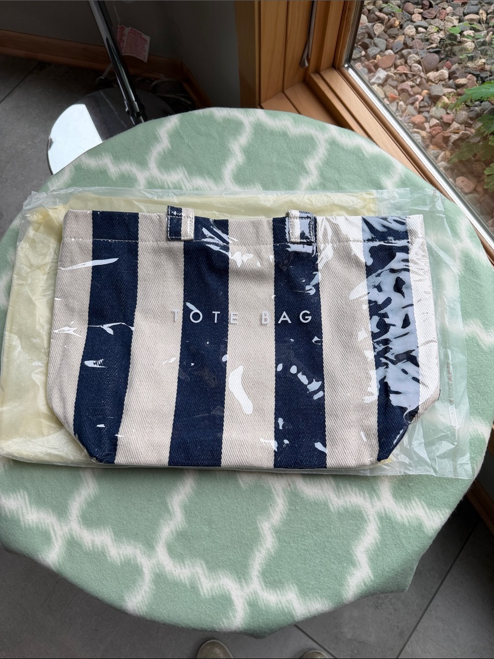 NEW Striped Navy & Beige Tote Bag Canvas Coated in Vinyl - Beach or Daily Wear